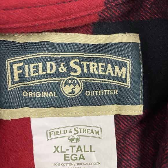 Field and Stream Shirt Men's XL Tall Heavy Flannel Red Black Plaid Button Up - Picture 5 of 10